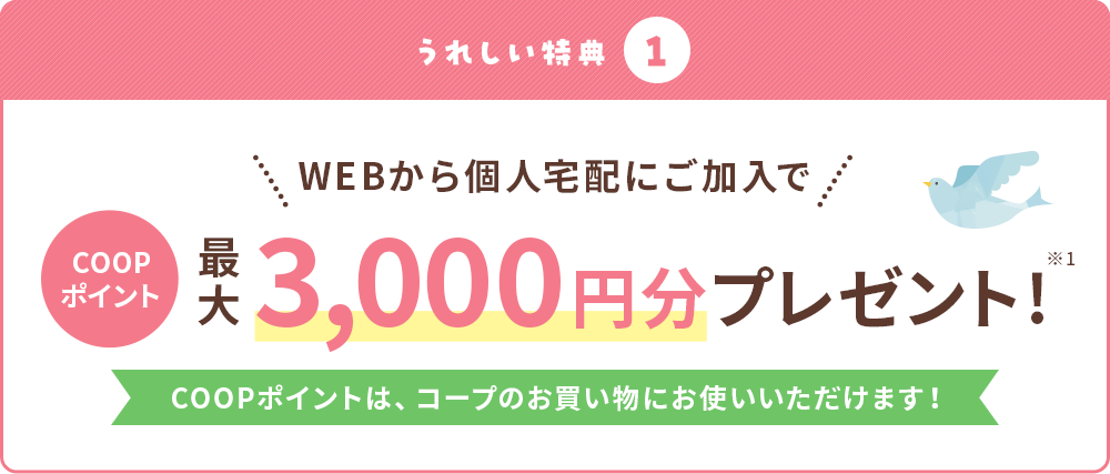 WEBから個人宅配にご加入で、最大3000円分プレゼント