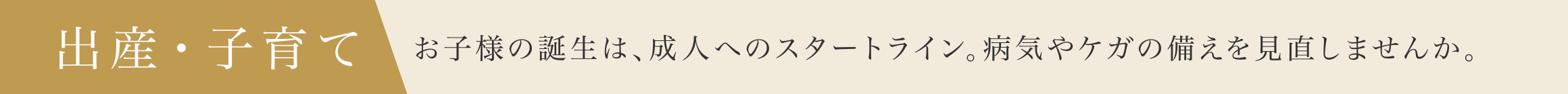出産・子育て
お子様の誕生は、成人へのスタートライン。病気やケガの備えを見直しませんか。