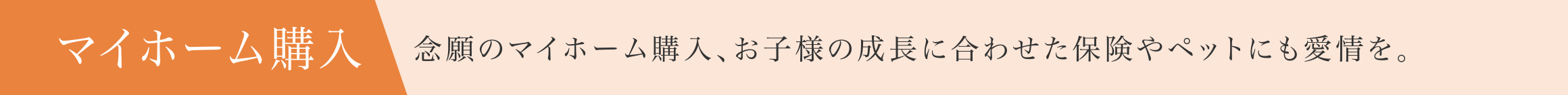 マイホーム購入
念願のマイホーム購入、お子様の成長に合わせた保険やペットにも愛情を。