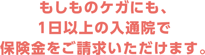 もしものケガにも、1日以上の入通院で保険金をご請求いただけます。