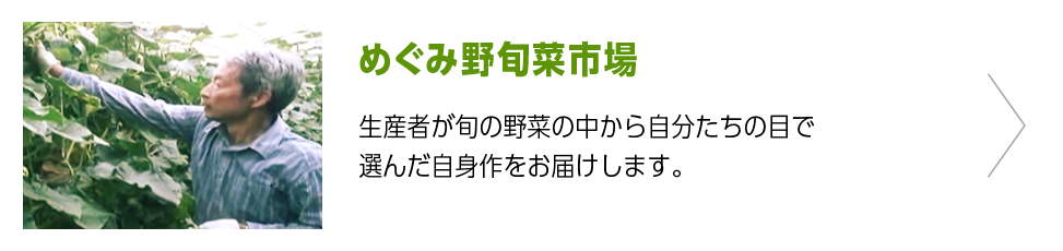 生産者が旬の野菜の中から自分たちの目で選んだ自信作をお届けします。 旬菜市場のページへ